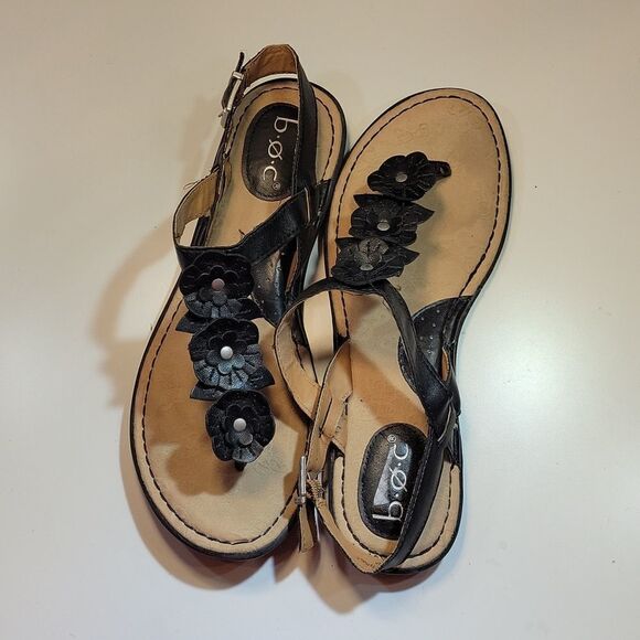 BOC LEATHER FLOWER ACCENT PATTERN ANKLE STRAP THONG WOMEN"S SANDAL - Picture 5 of 16